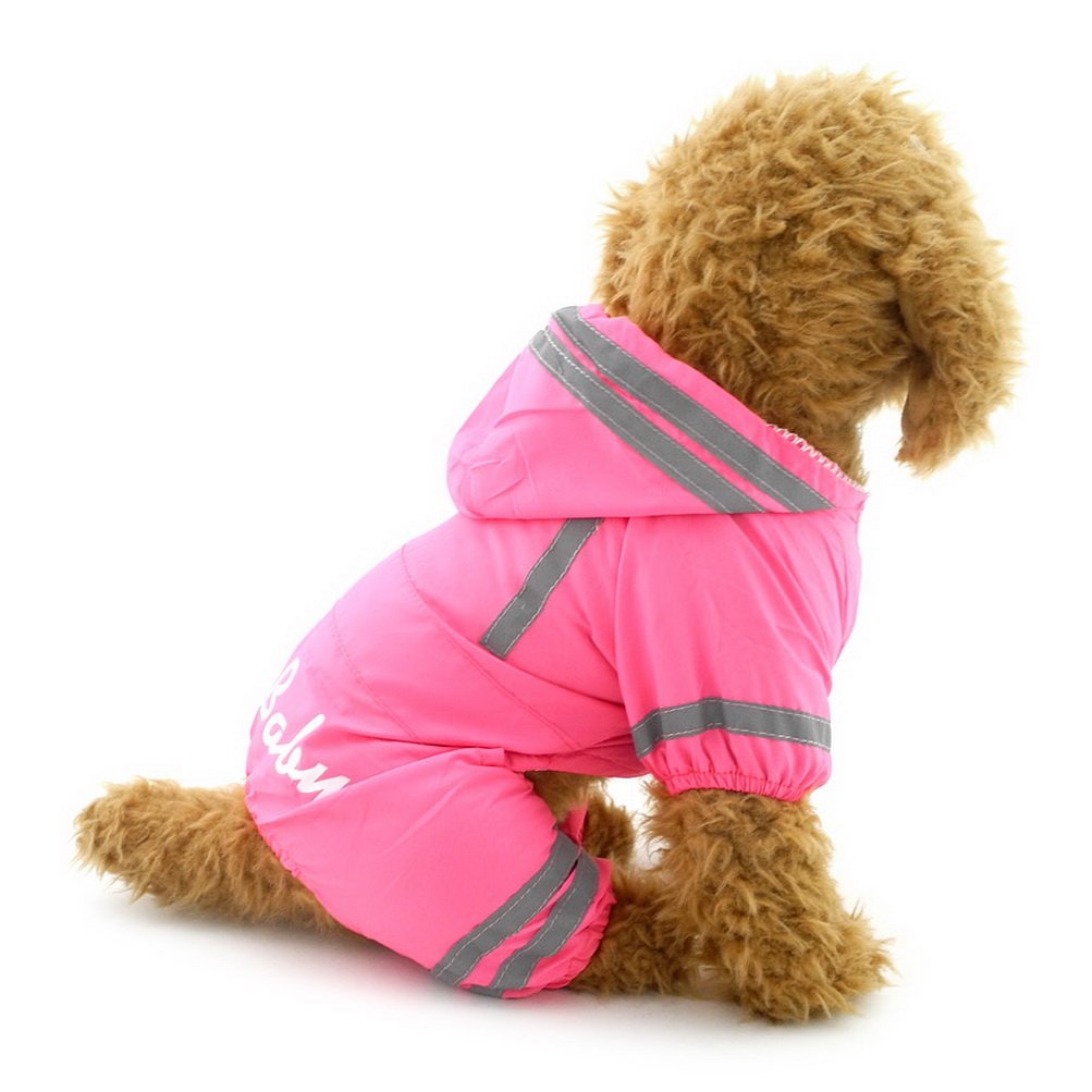 ZUNEA Small Dog Raincoat Hooded Waterproof Mesh Lined Puppy Slicker Rainwear Doggie Pet Rain Gear/Suit Jacket Jumpsuit Clothing Pink 2XL