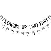 Growing Up Two Fast Banner - Race Car Birthday Banner, Racing 2nd Birthday Decorations for Party