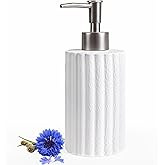 INGOFIN White Soap Dispenser, 10.5 oz Ceramic Lotion Dispenser - Refillable Hand Soap Dispenser Bathroom, Modern Liquid Dish Dispenser with Pump for Kitchen