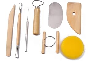 S & E TEACHER'S EDITION 8 Pcs Pottery & Clay Sculpting Tools, Double-Sided, Smooth Wooden Handles.