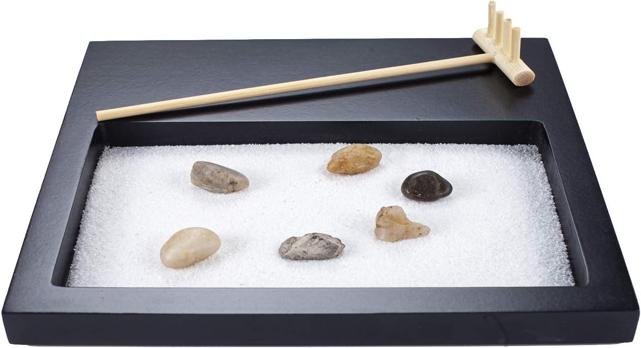 YJ Japanese Zen Sand Garden Mini Meditation Zen Garden Table Décor Kit with Accessories GR001