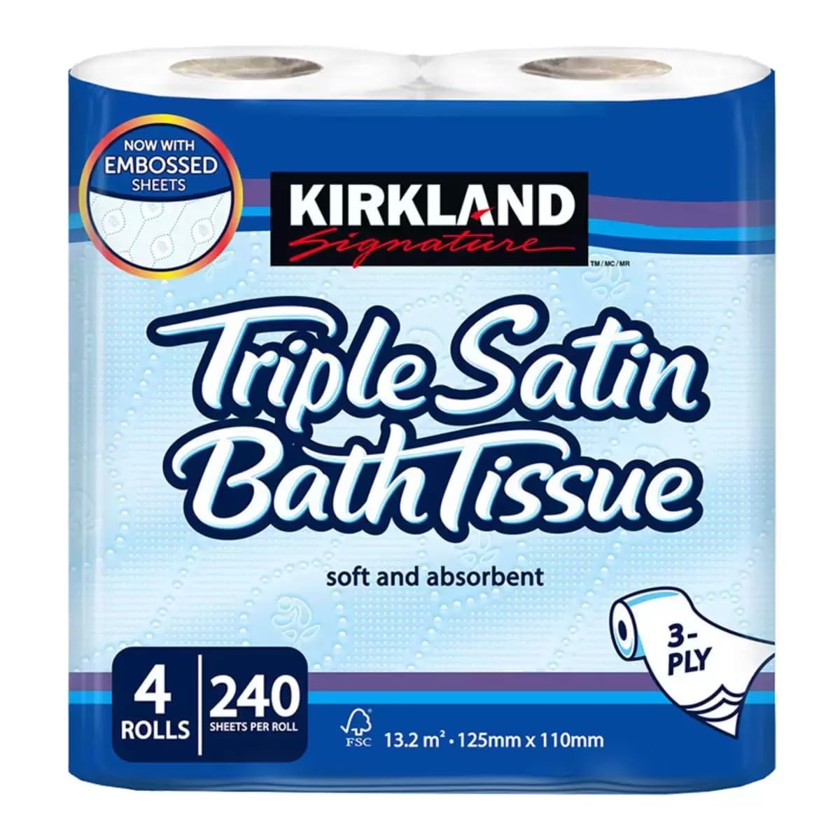 Kirkland Signature Triple Satin 3 Ply Toilet Tissue 4 Rolls 1 Pack White Kirkland-Toilet Roll-1pk