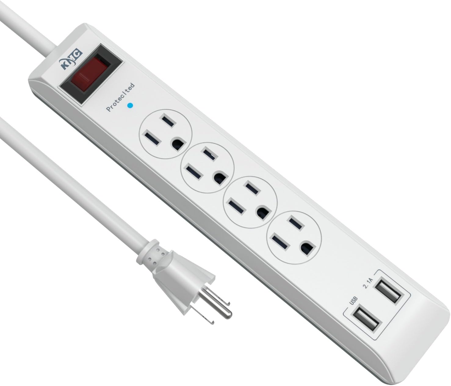 KMC 4Outlet Surge Protector Power Strip, Overload Protection, 2Foot