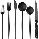 TUPMFG 24 Pieces Matte Black Silverware Set with Steak Knife, Stainless Steel Flatware Set for 4, Satin Finish Spoons and Forks Silverware Set, Black Cutlery Utensils Set, Dishwasher Safe