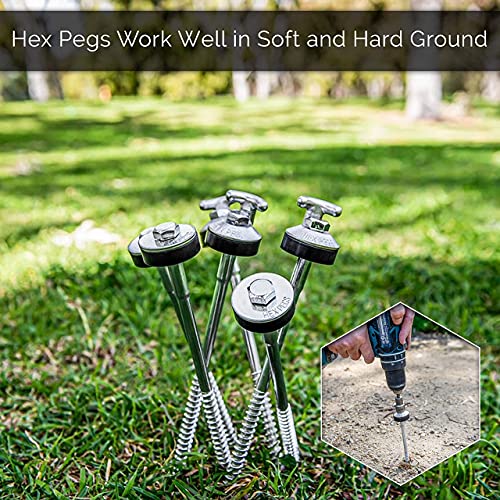 HEX PEGS Drillable Tent Stakes Tired of Hammering Camping Tent Pegs