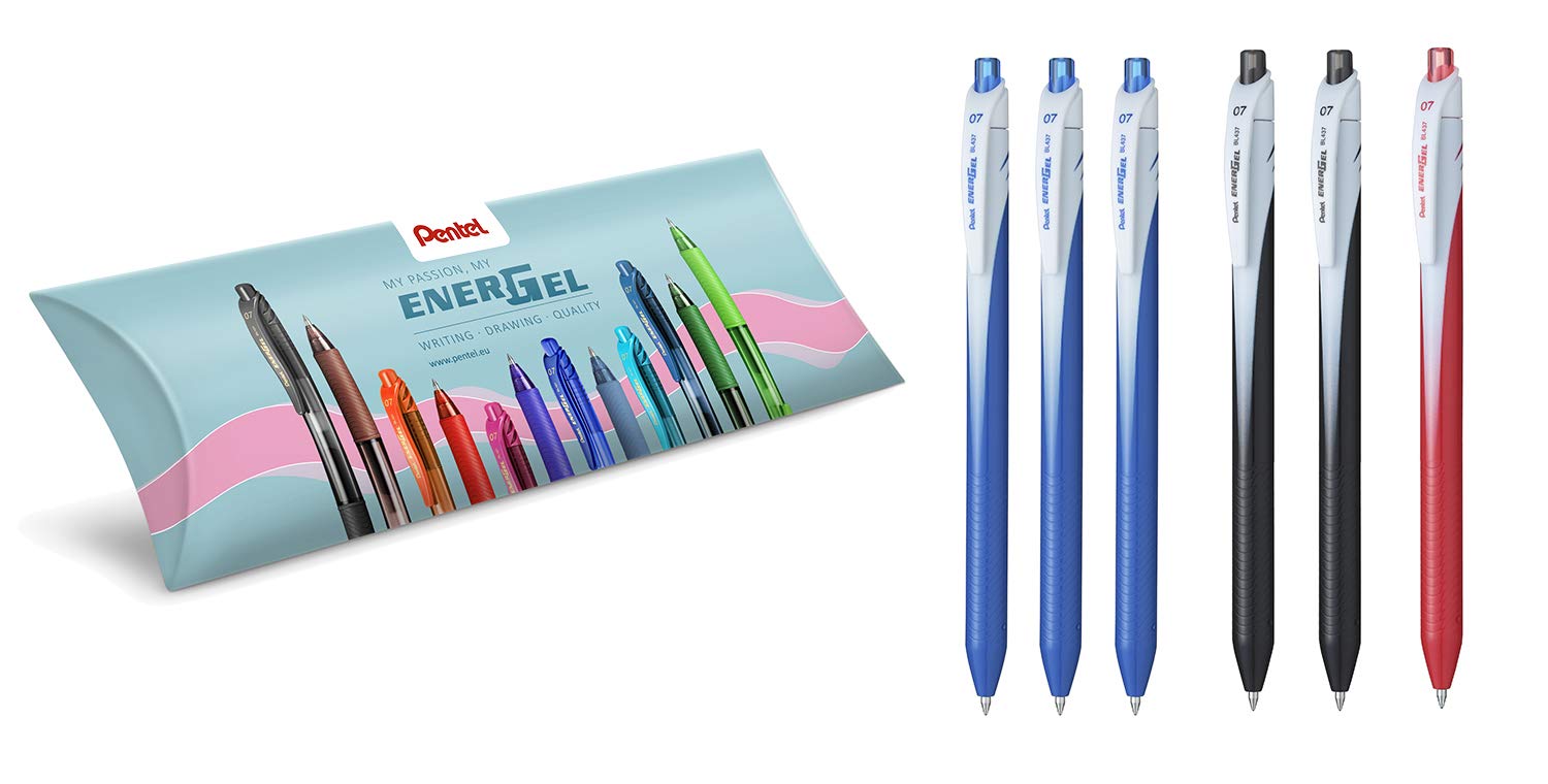 Pentel BL437 Energel Slim Rollerball Set of 6 (3 pcs blue; 2 pcs black; 1 pcs red)