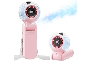TriPole Misting Fan Portable Handheld Turbo Fan with Mist, LED Display, Neck & Desk Foldable High Speed Airflow Mini Fans, Rechargeable Personal Mister Fans with Water Spray Bottle for Outdoor Travel