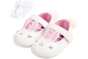 Baby Girls Mary Jane Moccasin Shoes Cute Easter Bunny Princess Shoes Soft Sole Prewalkers Infant First Walking Shoes with Soc