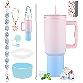 40 oz Tumbler with Handle and Straw & 6PCS Cup Accessories for 40 oz Cup - Vacuum Insulated Stainless Steel Double Wall Water Bottle Travel Coffee Mug - Holiday Gifts for Women Men (Bubble)