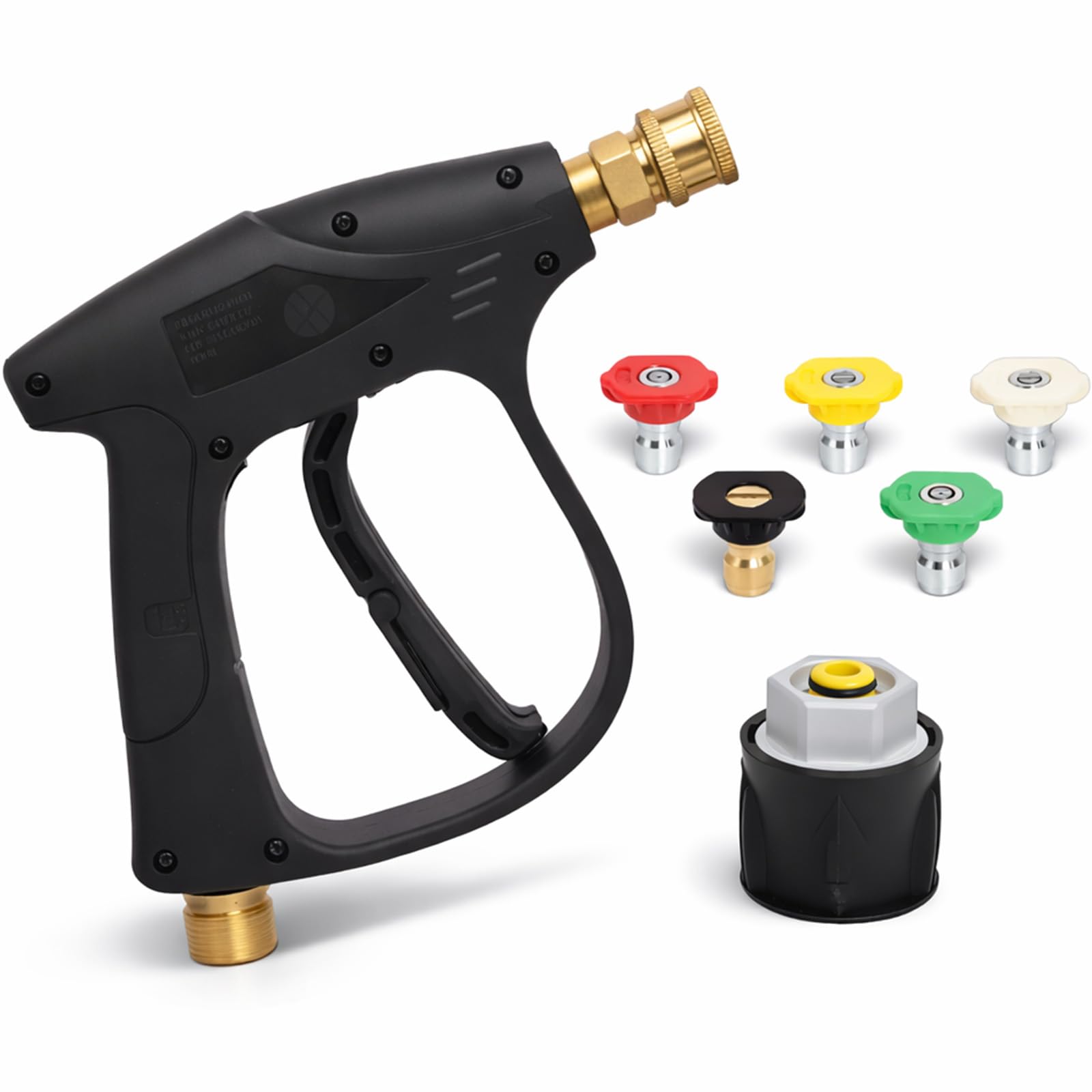 High Pressure Washer Gun Handle with Brass Fitting Compatible with Karcher & Most Pressure Washers by Poweka 1/4" Quick Connector & Adapter with 5 Nozzles
