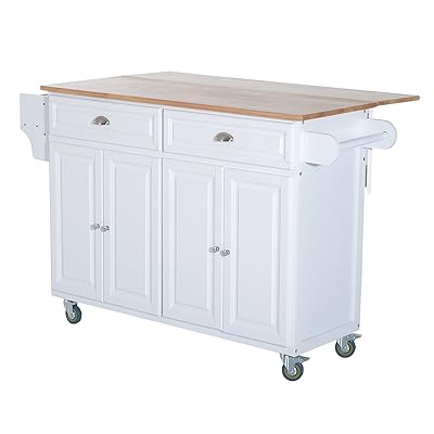 HOMCOM Rolling Oak Wood Drop-Leaf Kitchen Island Cart with Storage