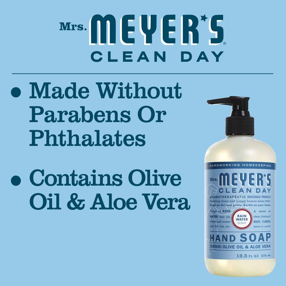 Mrs. Meyer's Clean Day Liquid Hand Soap, Cruelty Free and Biodegradable Formula, Rain Water Scent, 12.5 Oz- Pack of 3: Health & Personal Care