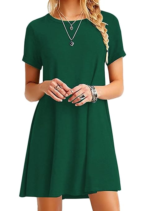 OMZIN Damen Kleid Kurzarm Lose T-Shirtkleid Casual Tops Lonngshirt Große Größe XS-4XL