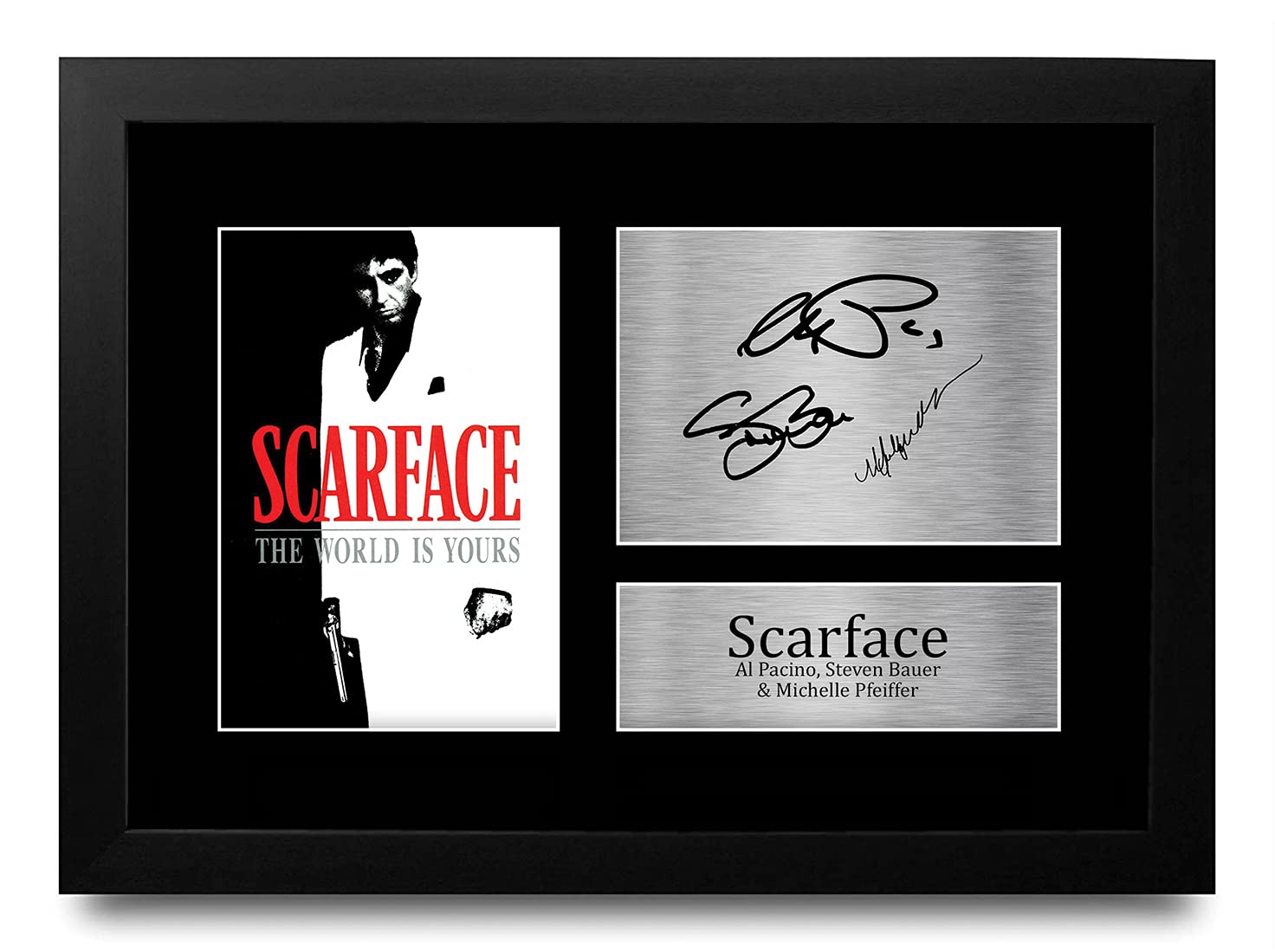 HWC Trading FRAMED Scarface Gift Signed A4 Printed Autograph Al Pacino Steven Bauer Michelle Pfeiffer Gifts Print Photo Picture Display