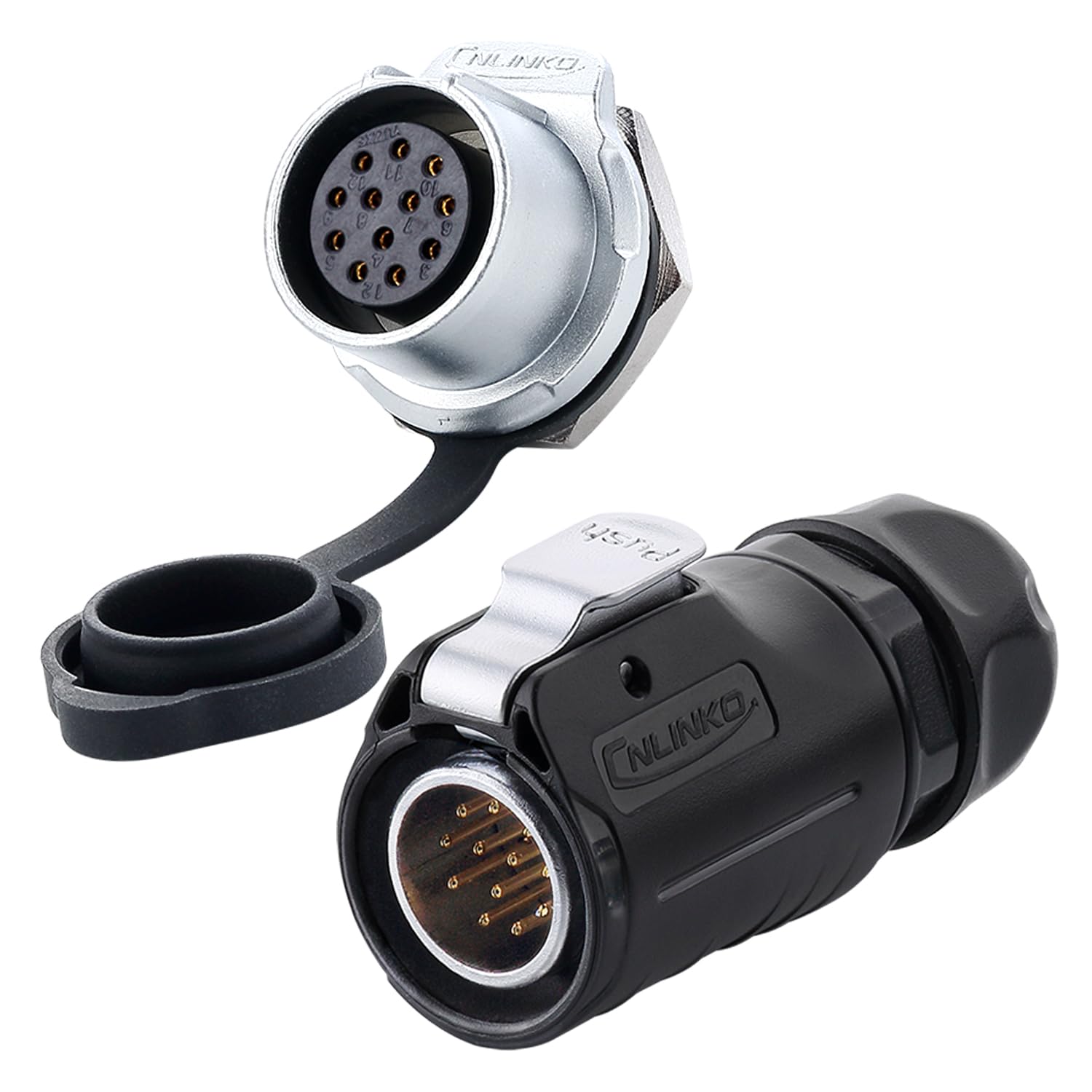 CNLINKO LP-20 Industrial Waterproof Connector IP68 Circular Connector Quick Plugging Aviation Connector Anti-Interference Shell Fast Release Connector M20 2-12 Pin Threaded Socket (12 Pin)