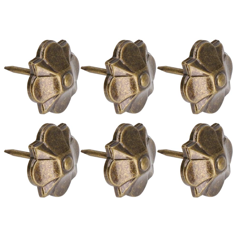 Cyrank 20PCS Upholstery Tacks, Flower Shaped Furniture Tacks Nails Antique Brass Finish Upholstery Tacks Upholstery Nails Decorative Furniture Tacks for Furniture DIY Decoration