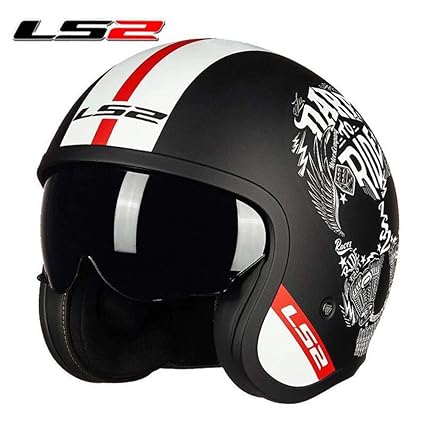 LS2 OF-599 Motorradhelm mit offenem Gesicht Retro Jet Mofa Chopper Vespa Scooter Pilot Harley Helm ECE-zertifiziertes Drop Down Visier,M57~58CM