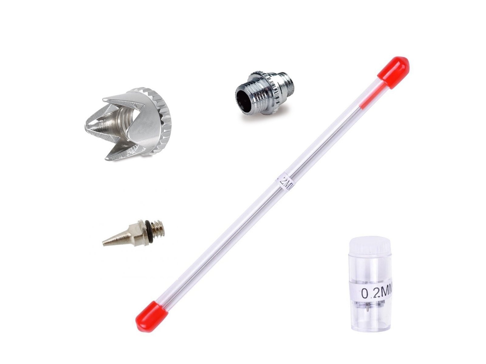 0.2mm Airbrush 180 Body Parts Nozzle Cap + Needle Cap + Nozzle and Needle