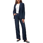 Casly Lamiit Business Casual Outfits for Women 2 Piece Pantsuits Notched Collar Blazer Wide Leg Pants Work Office Dressy Suit Set Navy Blue M