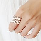 LnLyin Open Ring Floral Diamond Ring Sterling Silver Adjustable Jewelry ,Silver