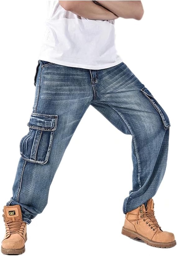 Amazon デニムパンツ カーゴパンツ メンズ ジーンズ 極太 バギーパンツ ワイドパンツ ヒップホップ 大きいサイズ B系 ゆったり ボトムス ストリート系 ジーンズ 通販