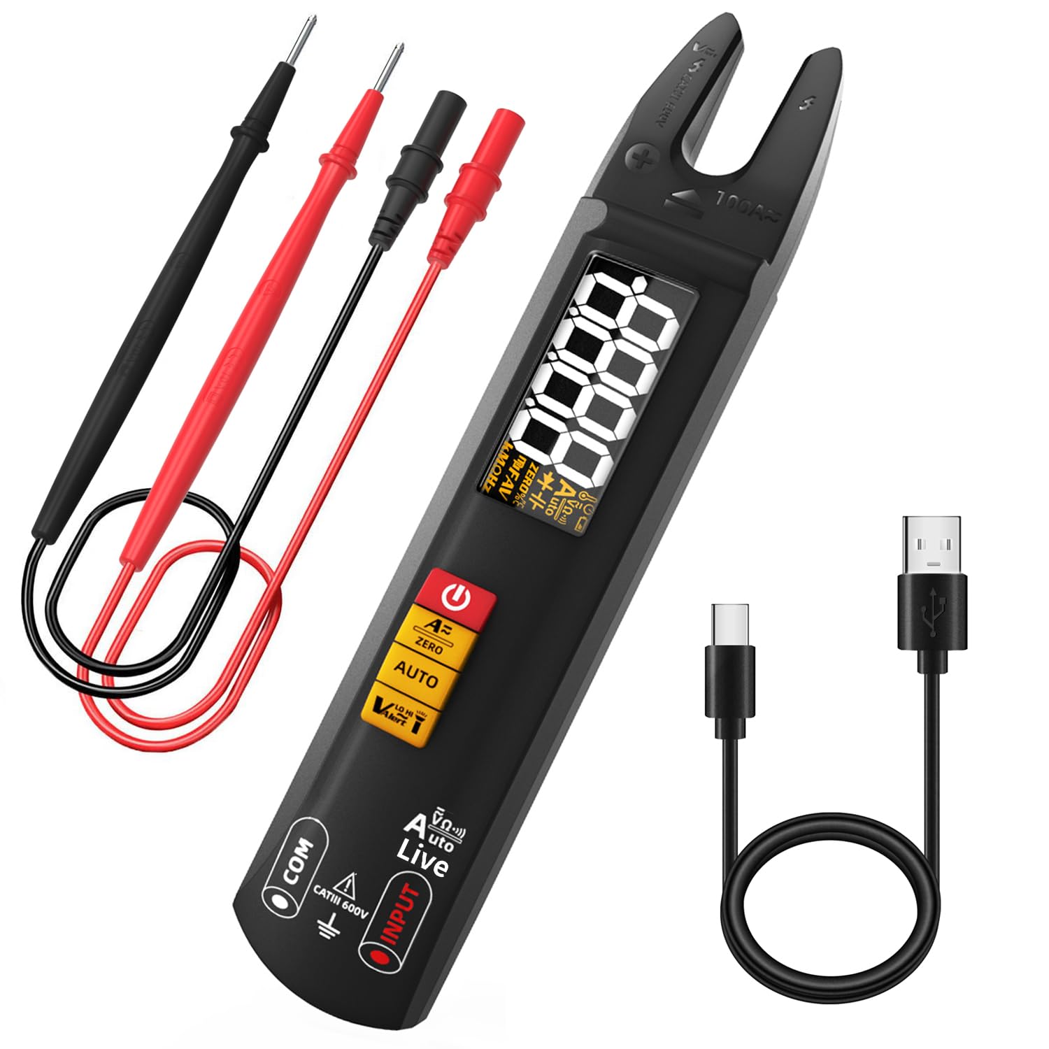 BSIDE U0 Open Jaw Digital Multimeter Tester Fully Automatic with Smart Clamp Meter AC DC Current 1-100A Pocket Mini Non Contact Voltage Detector Rechargeable for Electricians Beginners