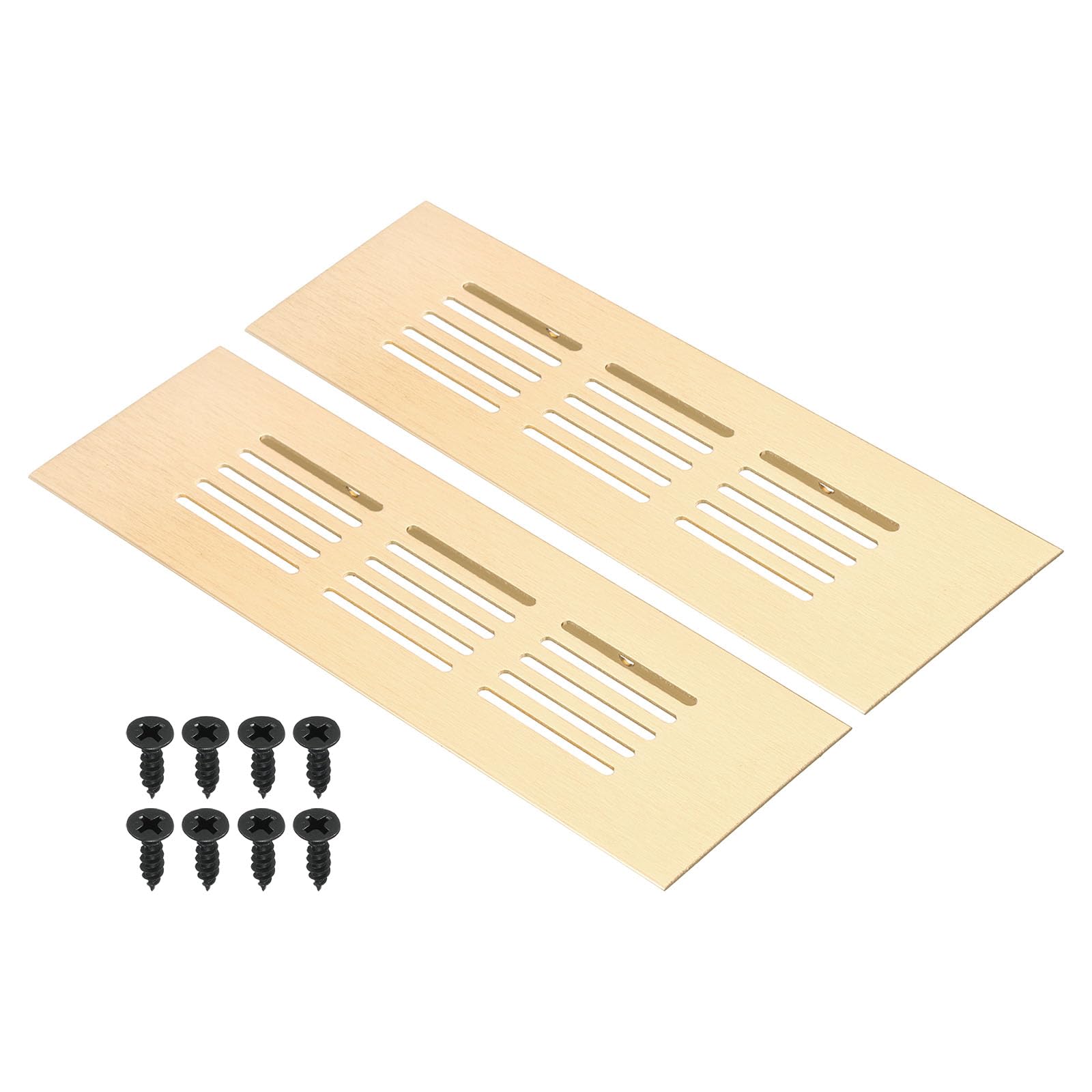 PATIKIL 6 x 2 Inch Door Air Vent Cover, 2pcs Aluminum Grille Ventilation Cover Louvered with Mounting Screws for Cabinet Wardrobe Door, Gold Tone