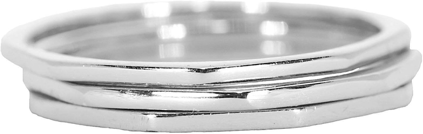 Pura Vida Silver Delicate Stacked Rings - Brass Base .925 Sterling Silver - Size 5-9