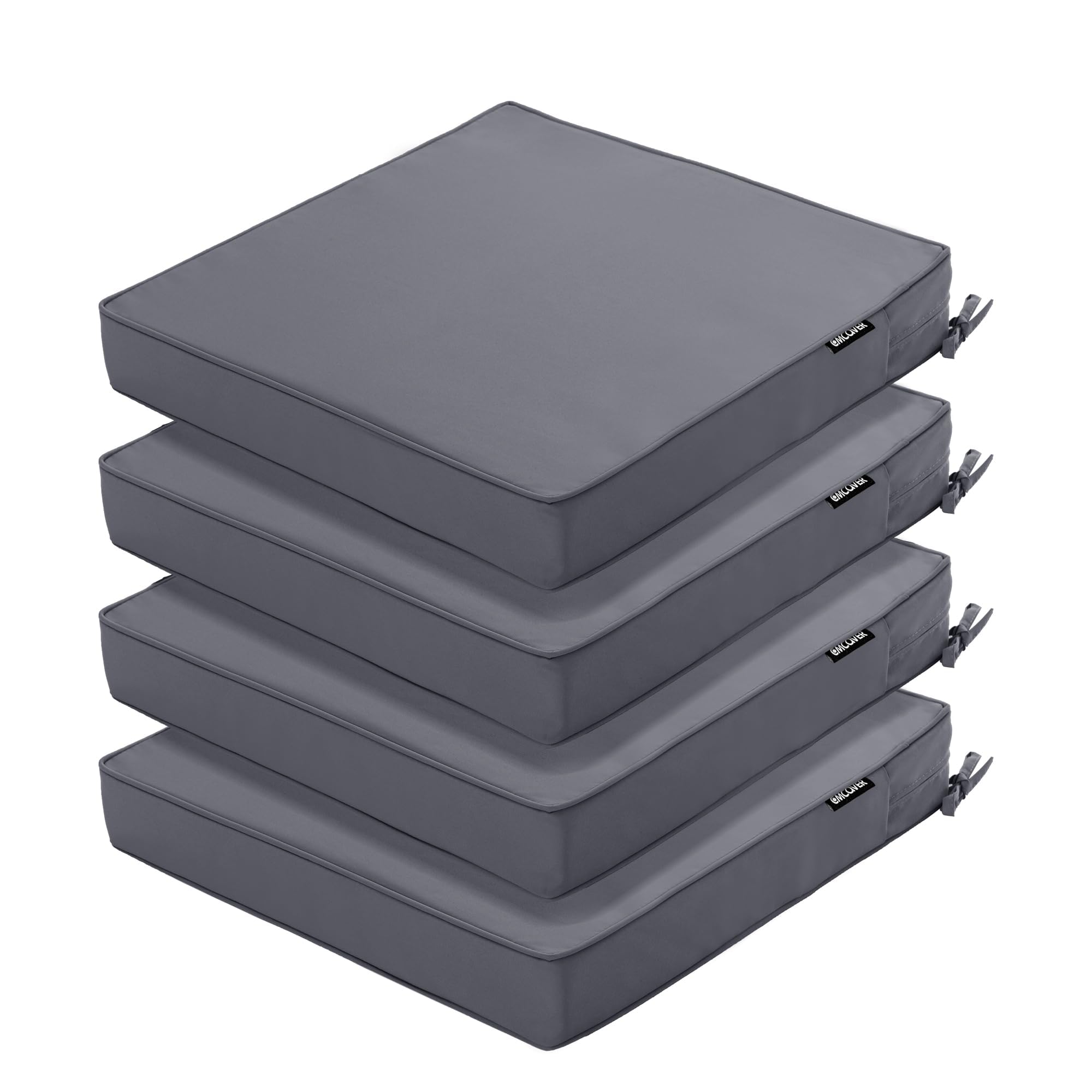 Photo 1 of Comcaver Outdoor Chair Cushions 16 x 17 Inch, Set of 4, Water Resistant Patio Chair Cushions with Tie 3 Year Color Fastness Thick Outdoor Seat Cushion for Garden Lawn Patio Furniture Dark Grey