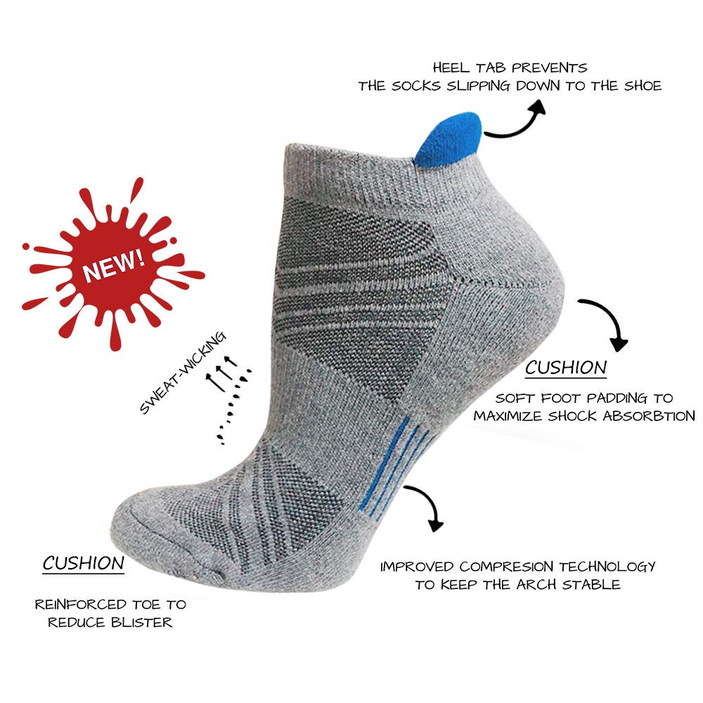 Mens Performance No Show Athletic Socks Running Sports Comfort Cushioned Tab Socks（6 Pairs）