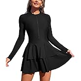ZAFUL Women's One Piece Rash Guard Long Sleeve Modest Swimsuits Dress Zipper Bathing Suit Swimskirt