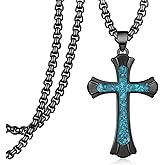 Sbzxbt Cross Necklace 925 Sterling Silver Turquoise/Malachite/Abalone Cross Pendant Necklace for Men Jewelry Gifts for Men Women