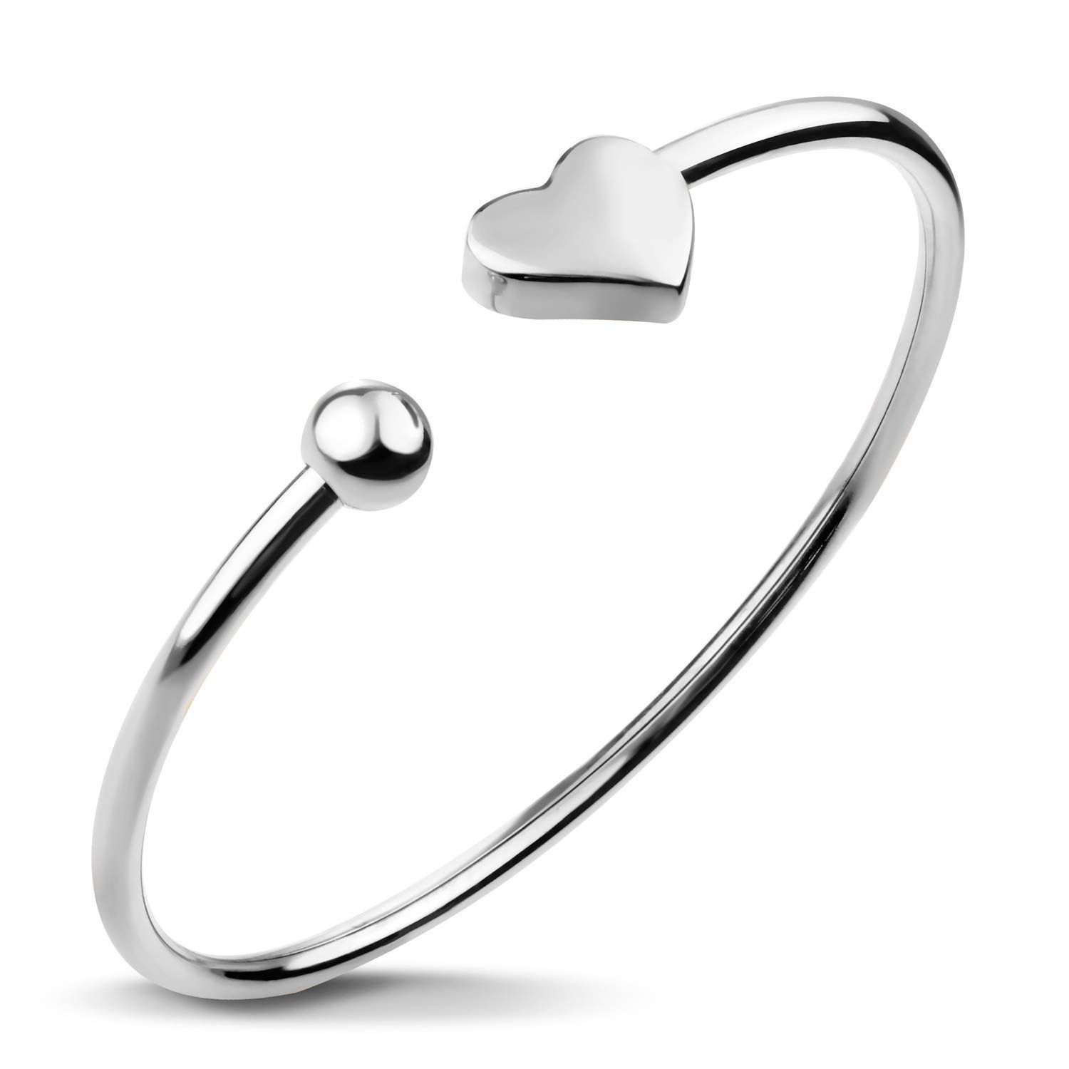 555Jewelry Stainless Steel Womens Ladies Cute Love Tiny Heart Romantic Gift Dainty Charm Open Cuff Fashion Fine Jewelry Accessory Bangle Bracelet, Silver