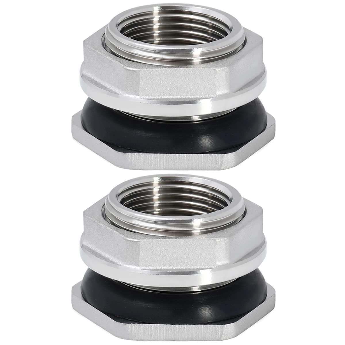 Photo 1 of Beduan 1/2" Female Bulkhead Water Tank Connector Stainless Steel Thru-bulk Fitting (Pack of 2)