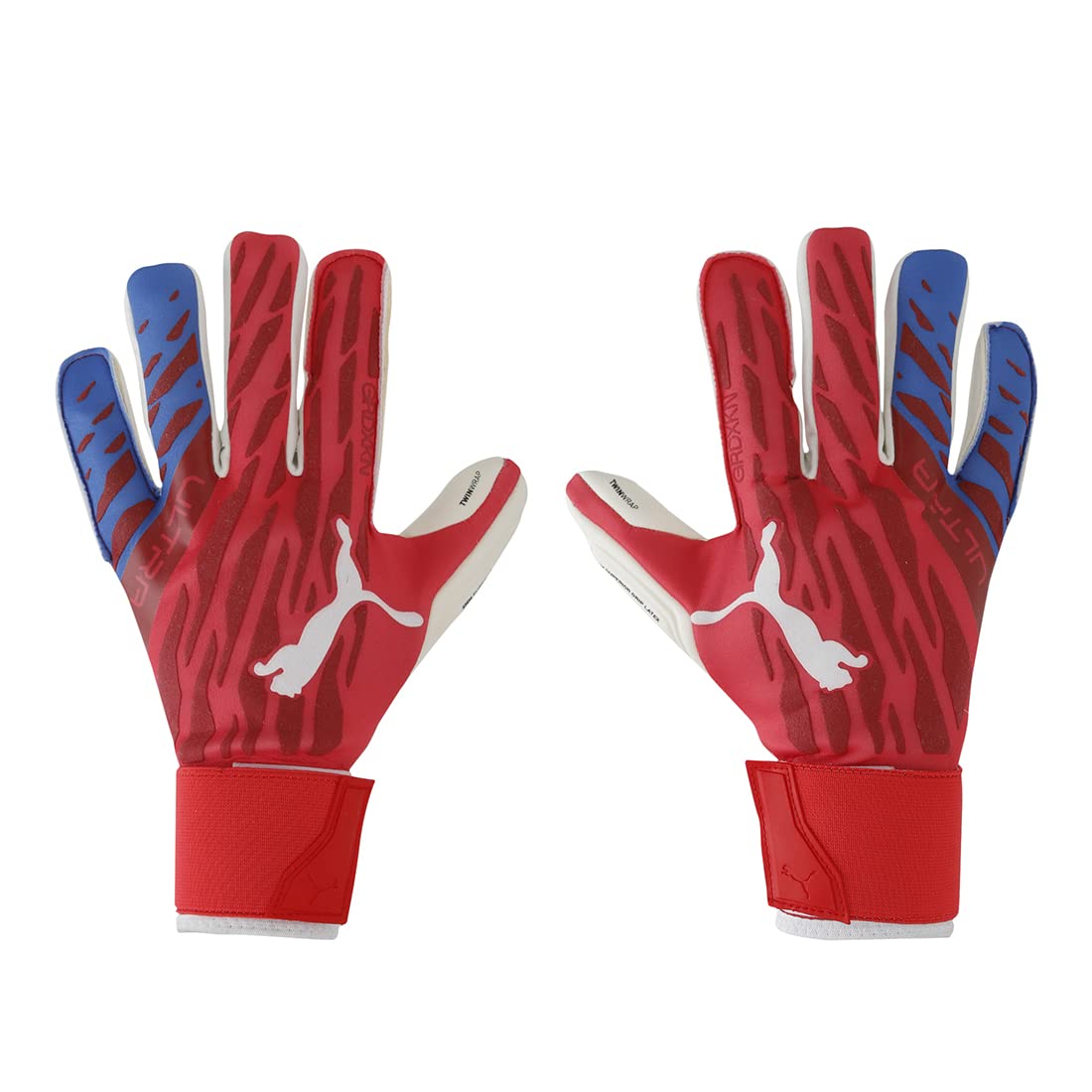 PUMA Unisex ULTRA Grip 1 Hybrid Pro Goalkeeper Gloves, Sunblaze-White-Bluemazing, size: 10