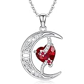 TOUPOP Moon and Star Birthstone Necklace for Women 925 Sterling Silver Celtic Moon Jewelry Valentines Day Birthday Gifts for Her Wife Mom
