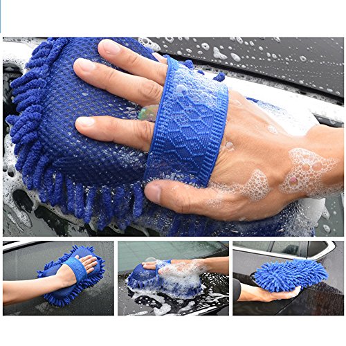 Large Size Premium Microfiber Car Wash Mitt 3 PACK,Water Absorbent Car wash Sponge+Towel+Wash