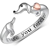 SCZKLAQ Dachshund Rings for Women 925 Sterling Silver Dachshund Open Rings Cute Adjustable Wiener Dog Jewelry for Women