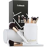 Makeup Brushes Set 12 Pcs Professional & Beginner Friendly, Soft Synthetic Make Up Brush Bristles for Face Eyeshadow, Easy to Clean with Case, Ergonomic Wooden Handle, Gift for Women (Dark White)