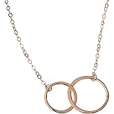 Designed by Stacey Handmade Two Interlocking Circles Necklace, 14K Rose Gold-Filled Chain, Sentimental Jewelry Gifts for Women, Golden Birthday, Christmas, Anniversary, 16 to 18" Adjustable Chain