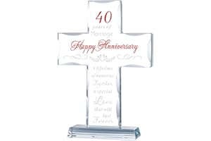 YWHL 40th Wedding Anniversary Cross Gifts for Parents, 40 Years of Marriage Glass Standing Cross Keepsake for Couple, 40 Year