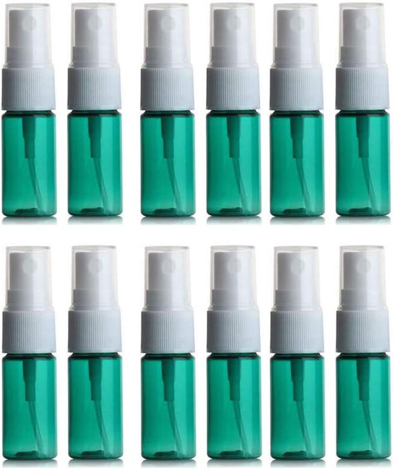 VASANA 12PCS 10ml Empty Small Spray Bottle Green Plastic Fine Mist Spray Bottle Sprayer for Travel Cleaning Water Essential Oils Perfumes and More