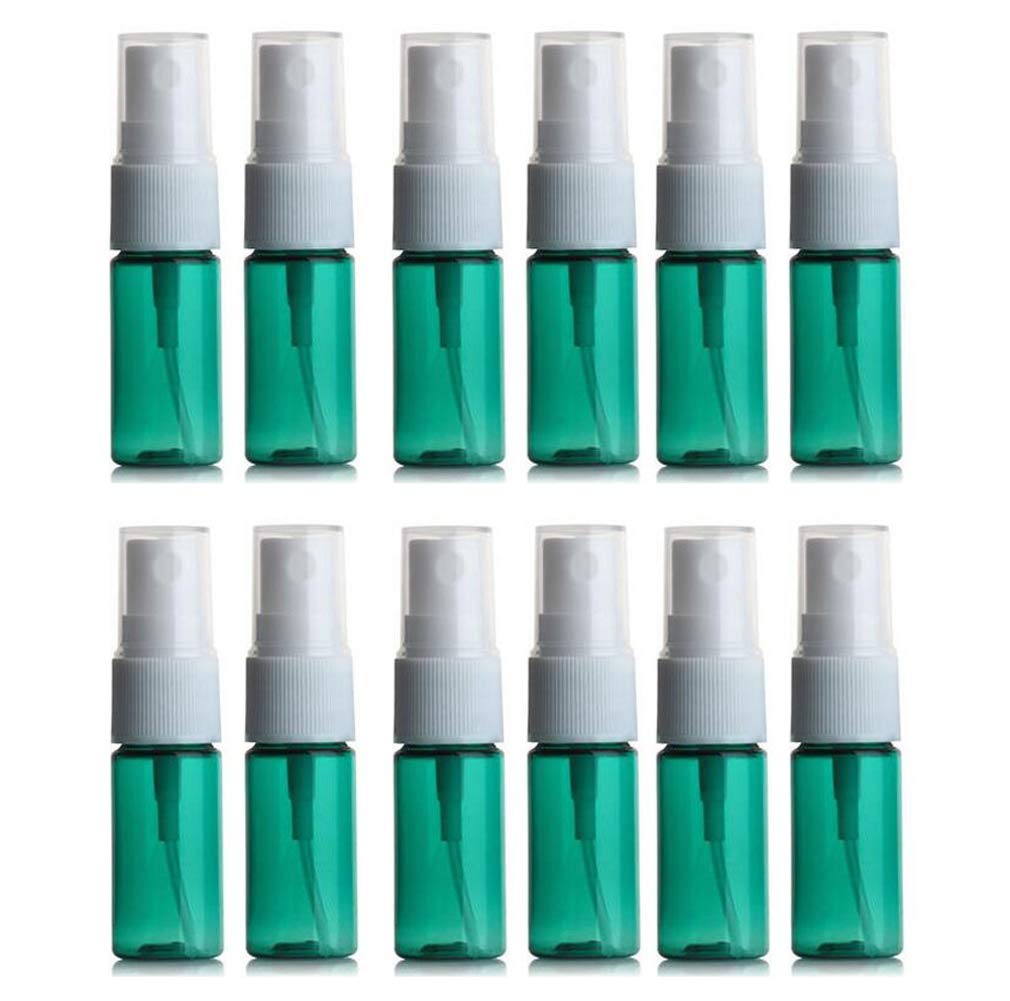 VASANA 12PCS 10ml Empty Small Spray Bottle Green Plastic Fine Mist Spray Bottle Sprayer for Travel Cleaning Water Essential Oils Perfumes and More