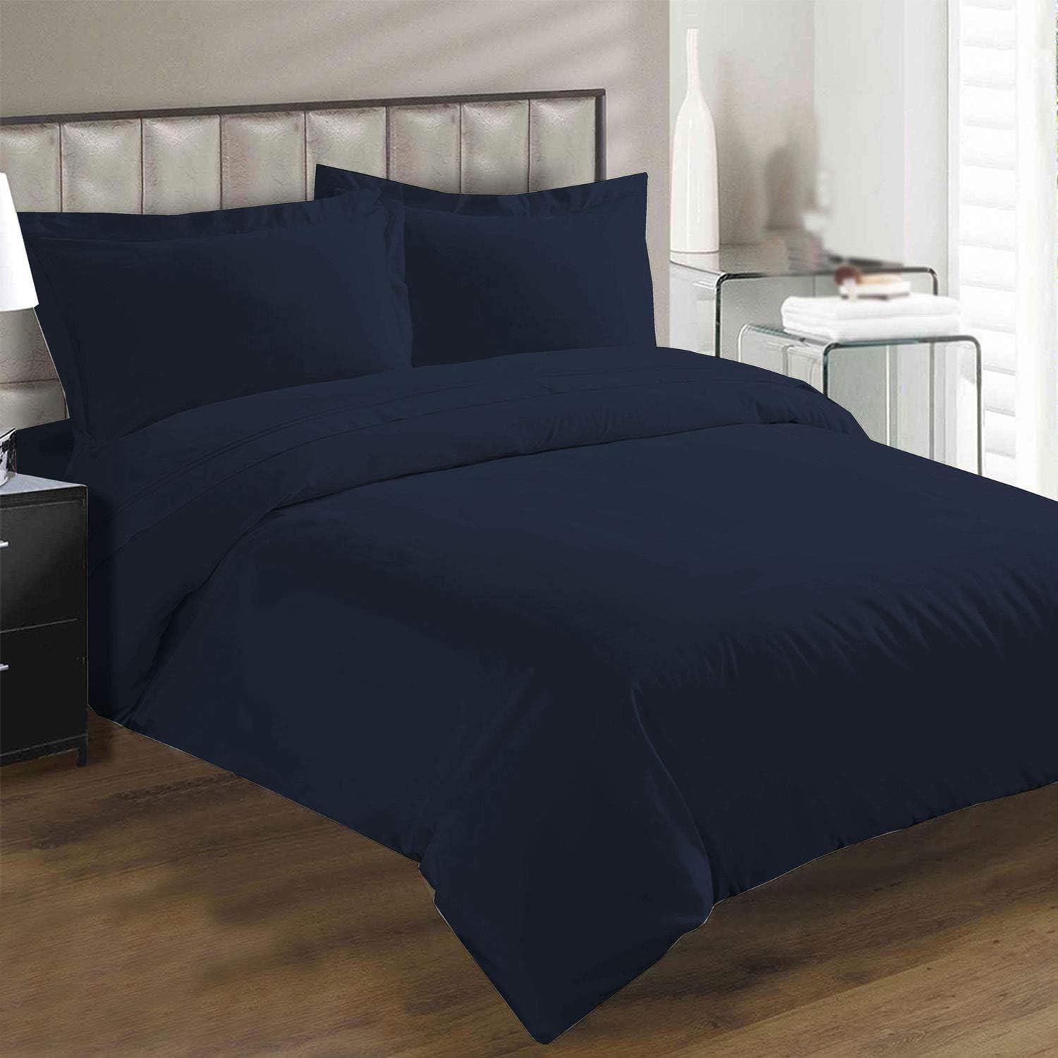 Pizuna 100% Cotton Single Duvet Cover Set Dark Blue, 400 Thread Count Long Staple Cotton Duvet Cover Single 140x200cm - Image 3