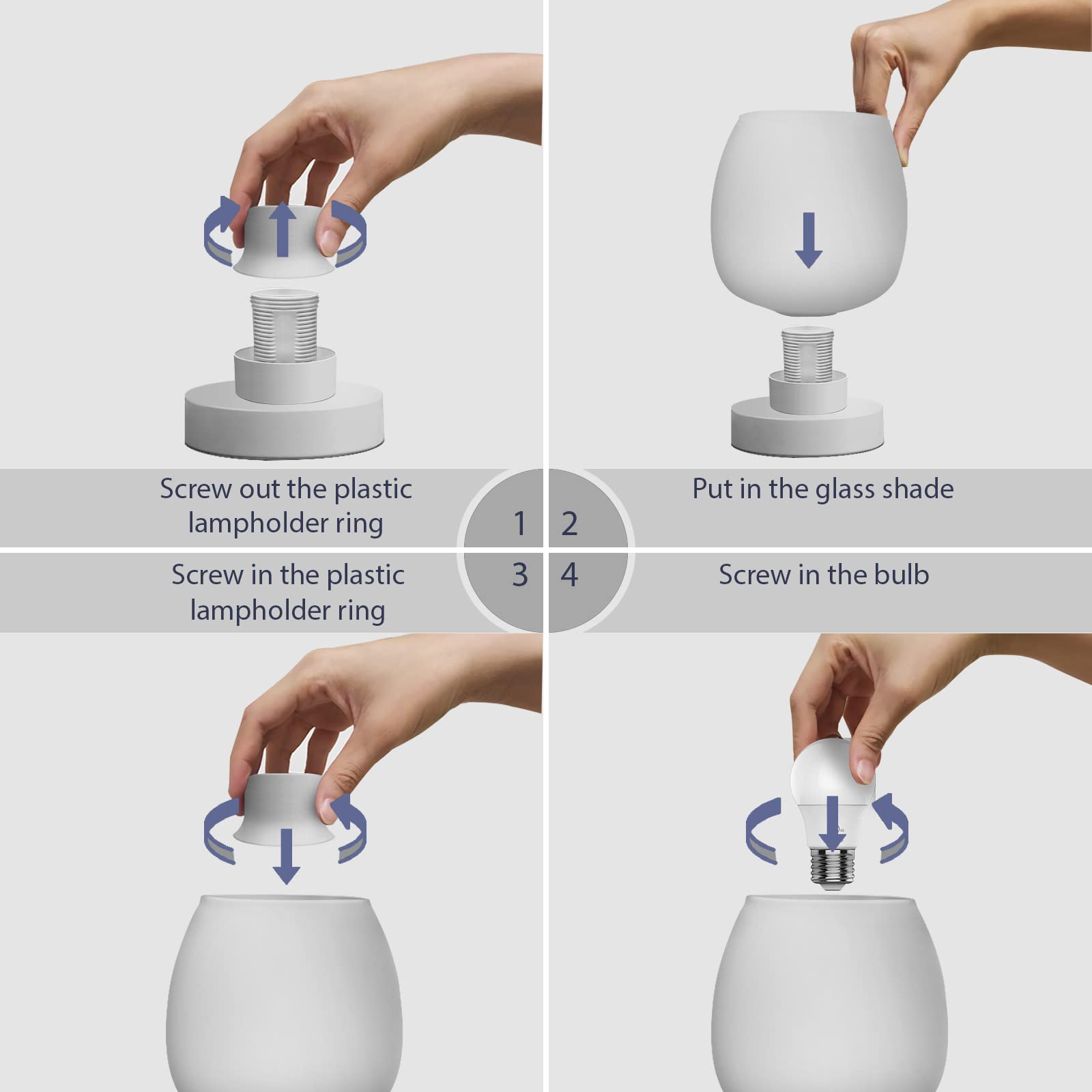 Touch Bedside Table Lamp - Modern Small Lamp for Bedroom Living Room Nightstand, Desk lamp with White Opal Glass Lamp Shade, Warm LED Bulb, 3 Way Dimmable, Simple Design
