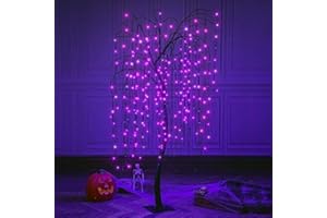 LIGHTSHARE 7 Feet Halloween Willow Tree with Spiders, 256 LED Lights for Home, Festival,Nativity, Party, and Christmas Decoration,Indoor Outdoor Use, Purple