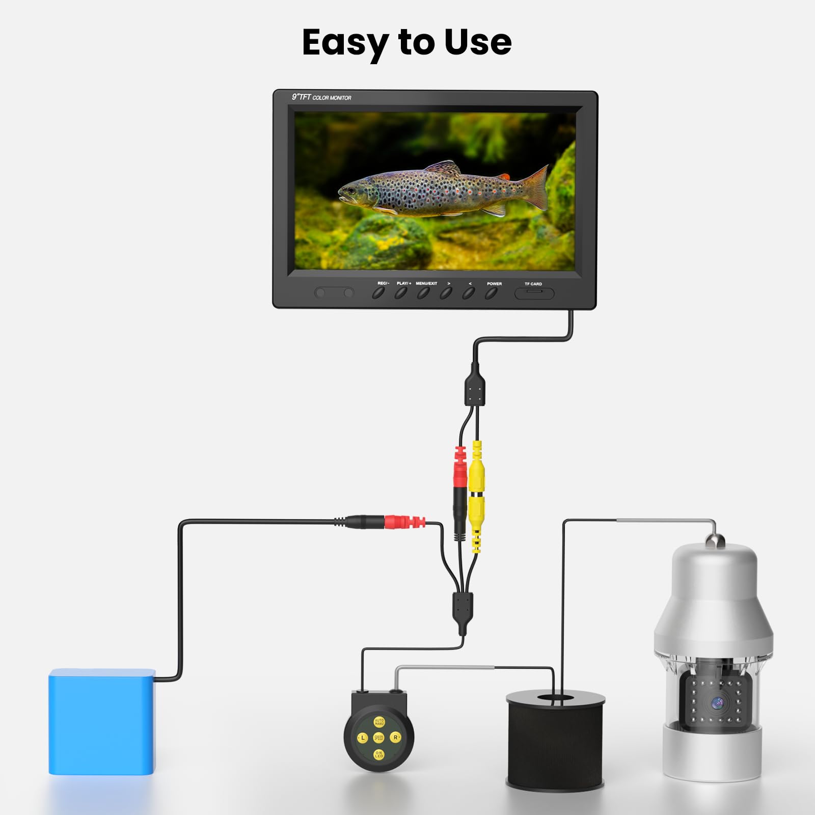Eyoyo Underwater Fishing Camera Video Fish Finder DVR Function 9 inch Large Color Screen 360° Horizontal Panning Camera 1000TVL w/ 18 Infrared IR Lights 30M Cable for Lake Sea Boat Ice Fishing