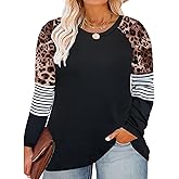 TIYOMI Plus Size Tops Women Raglan Long Sleeve Colorblock Leopard Flowers Camouflage Shirts Autumn Fall Winter Spring Soft
