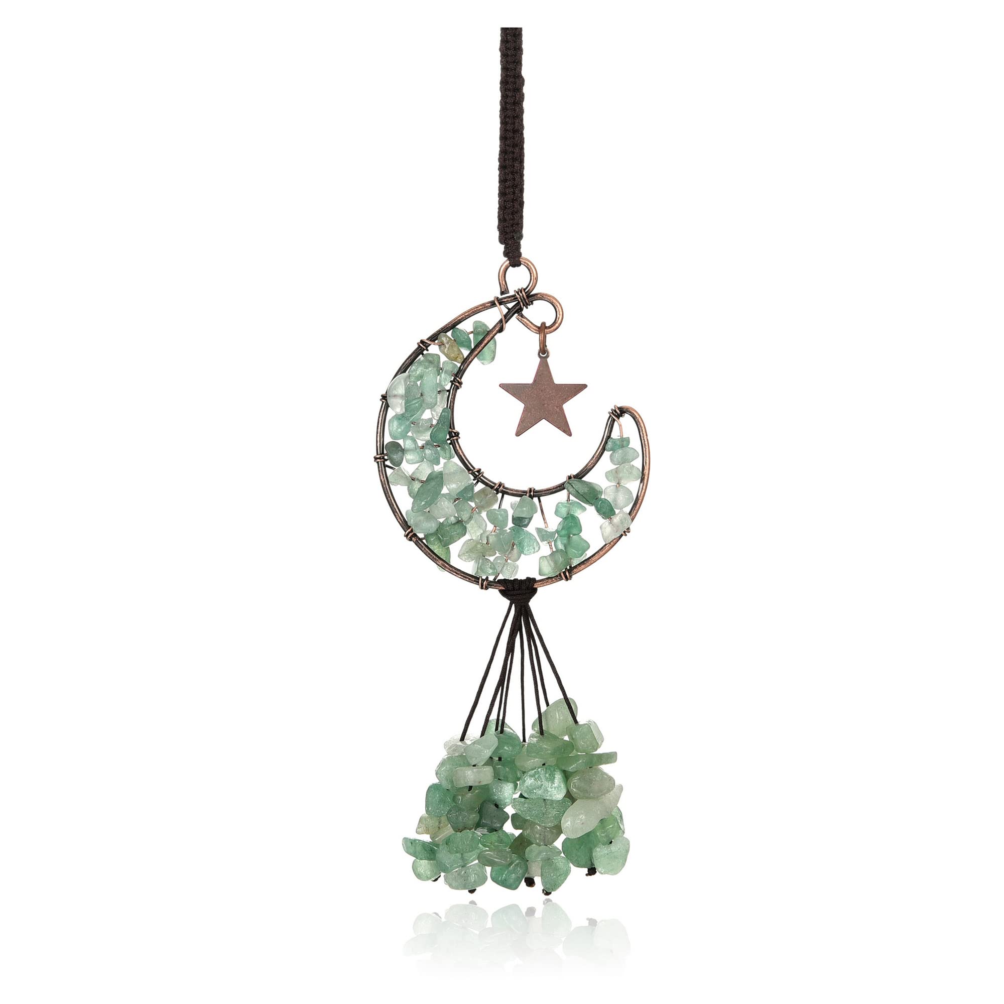 CrystalTears Green Aventurine Crystal Hanging Ornament Handmade Tree Life Wrapped Moon Healing Crystal Stones Car Rearview Mirror Hanging Acceissories Wall Home Decor Crystal Gift for Christmas