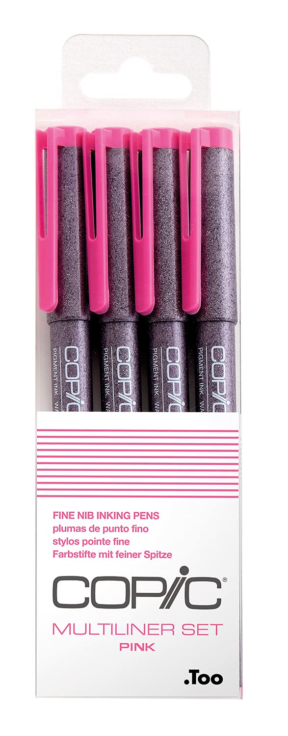 Copic Multiliner Coloured Marker Pen - pink Set 4 pcs. assorted, For Art & Crafts, Colouring, Graphics, Highlighter, Design, Anime, Professional & Beginners, Art Supplies & Colouring Books